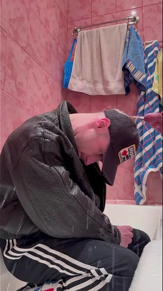 Scally Chav Guy in Leather and Sport Gear Get Pissing