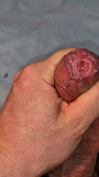 Close-up Wet Stroking with Tight Uncut Foreskin and Heavy Precum Dripping