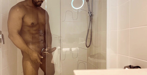 Jerking my fat cock in the shower