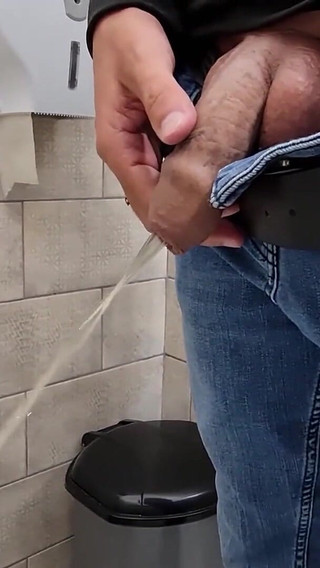 The Guy Takes a Selfie as Plentifully Long Pissing in the Toilet