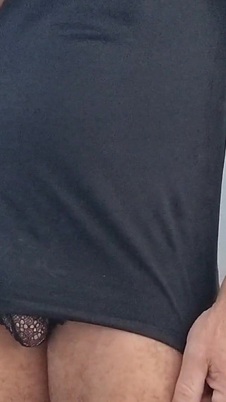 Tranny Crossdresser Teases in Black Lingerie