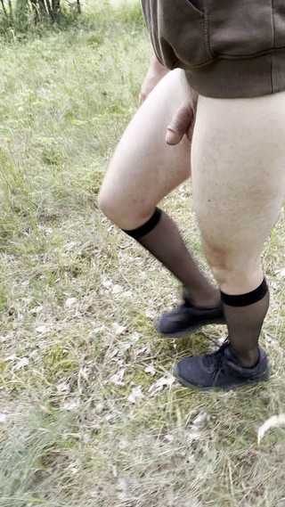 Teen Boy Walk in Nature Naked for Gay Stepdaddy Big Dick Pantyhose Flash 2