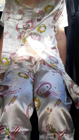 Crossdressing and Cum Inside Satin Pajamas with Kimono Set