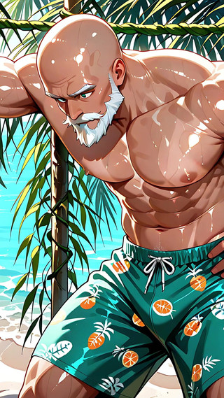 Handsome Bald Old Man Shirtless