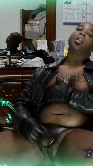 Nasty leather biker milking massive cock