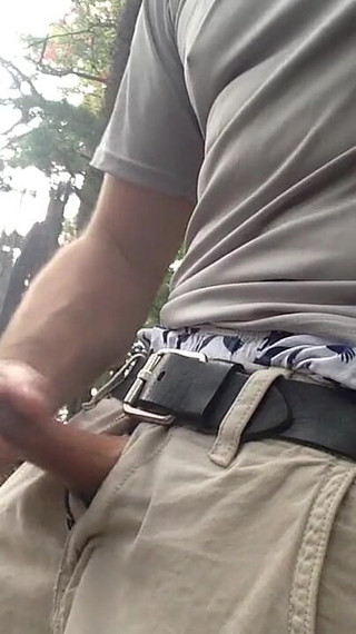 Jerking-off by the Water, at the Public Park, Sagging, American Eagle Boxers. Extended