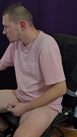 Horny Guy Masturbates While Watching Porn Until Orgasm, Cums in a Cup and Eats His Own Sperm