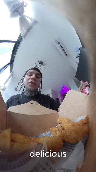 The Giant Allows the Tiny Human to Observe It Very Closely While It Eats.