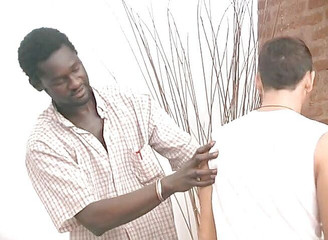 Skinny white boy fucks black cock