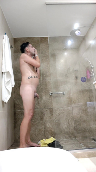 Big Bloated Belly Showering - Naked Shower After Swimming