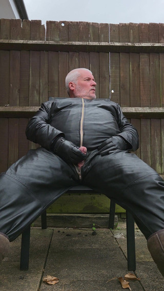 Leather Overalls in the Garden