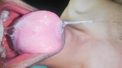 Tongue, Saliva, Tongue, Sloopy, Sucking, Fetish Spitting, Long Tongue and Drooling Close-up, Masturbation and Scarred Abdomen