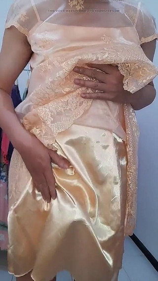 Cute crossdresser masturbating and cum wearing party dress