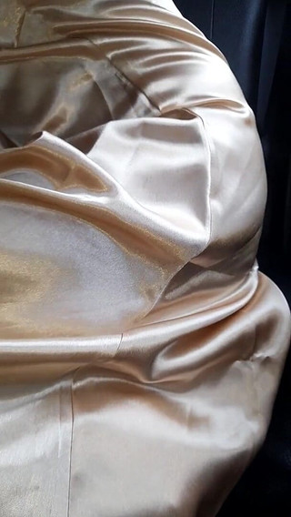 Gold Satin Dress Masturbation and Cum Inside Dress