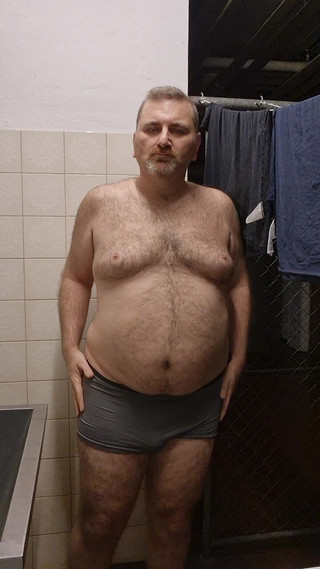 Chubby Daddy Bear Get Naked in the Laundry Room