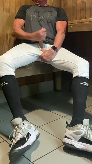 Buff Jacked Jockdad87 Edges in Baseball Gear in the Sauna