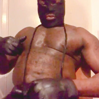 Latex Geared Smoke Hooded BBC Porn Edging