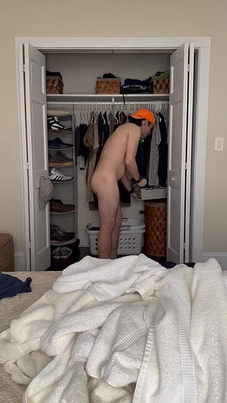 Naked Laundry Chore Submissive in Shackles and Chastity