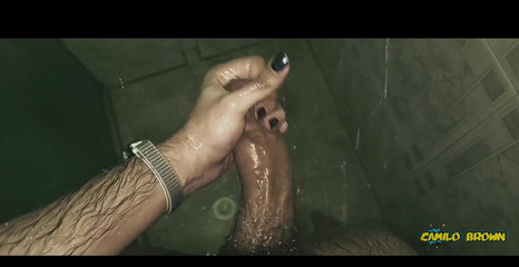 Playing with my big uncut cock in the shower until I cum really close to the cam I'd love you to lick it clean after