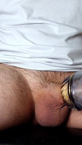 Kneeling View Thick Uncut Double Cumshot