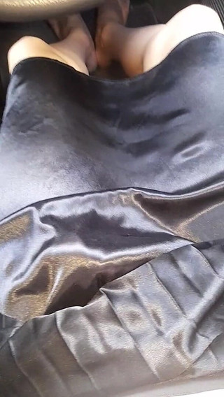 Asian Crossdresser Satin Silk Pleated Skirt Cum Pleasure