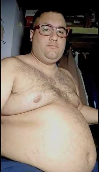 Fat Gainer Eating Touching Belly