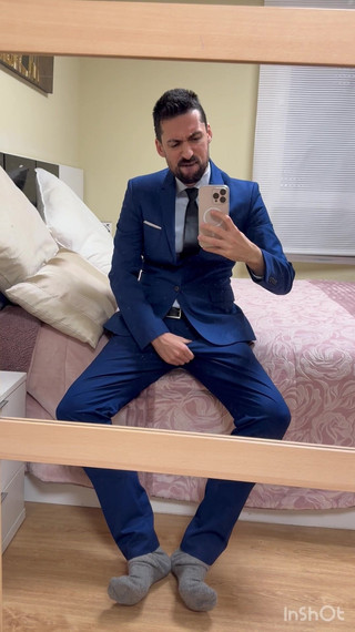 Hot Suited Stepdaddy Jerking off in Front of the Mirror