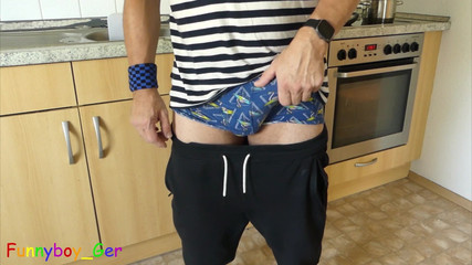 Jerking off in the Kitchen and Squirting Into a Condom Filled with Water, "underwater," so to Speak.