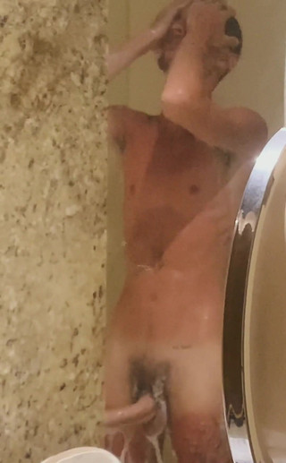 Soaping body and my horny big cock