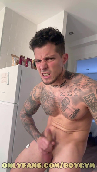 Muscle Tattooed Guy with Fat Cock Talk Dirty to You Boygym