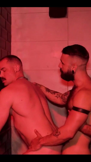 Three Muscular Man in a Train Formation